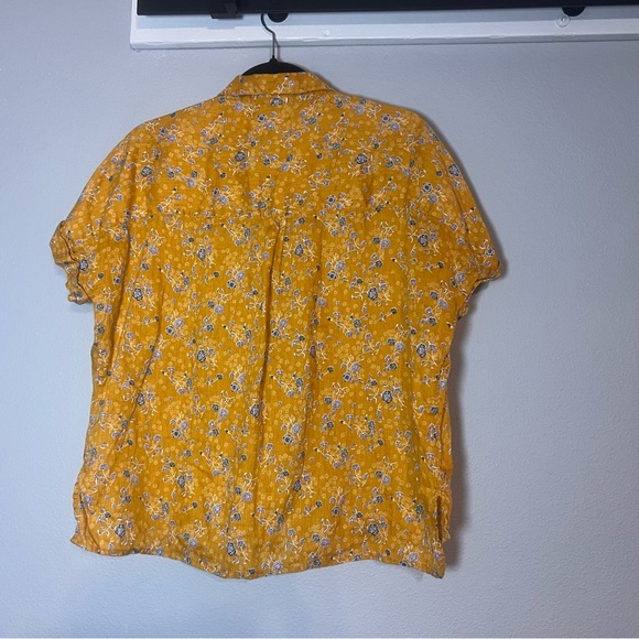 Rachel Zoe Button Up Blouse Short Sleeve Mustard Yellow Floral Linen Size Small - Picture 5 of 8